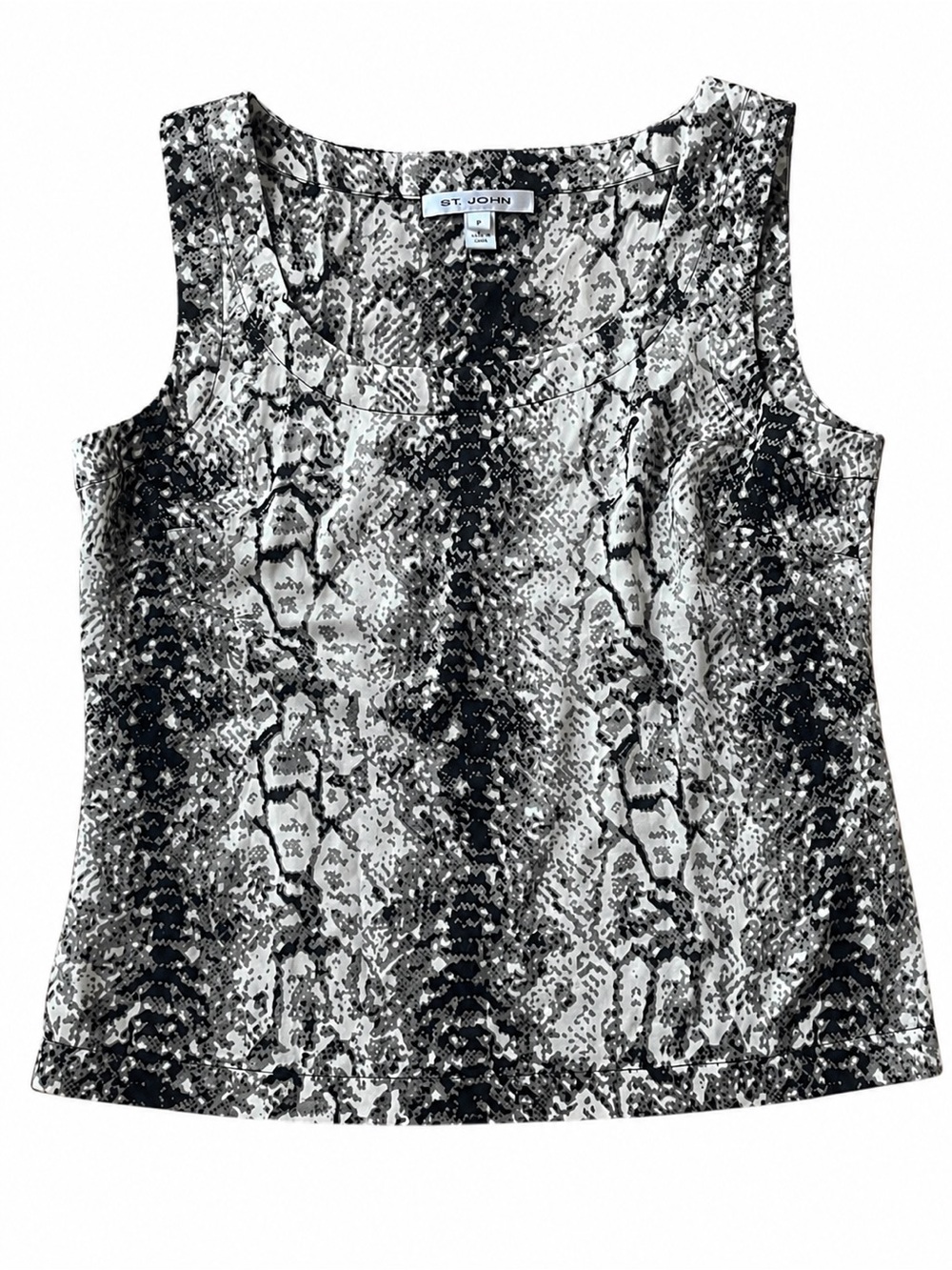 St. John Silk Blend Snake Print Sleeveless Shell Top Petite Gray Black P